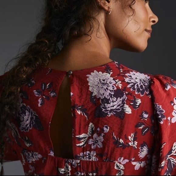 Anthropologie Maeve Mavis Puff Sleeve Floral Midi Dress Orange Boho Cottage 4 - Picture 9 of 14
